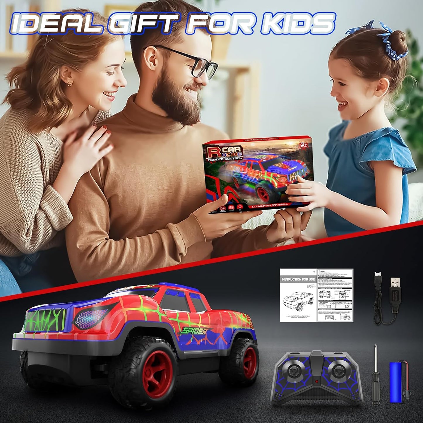 2-Pack Remote Control Vehicles – Red Spider Pick-Up Truck & VRG 4WD Stunt Car