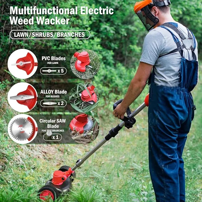 Electric Weed Wacker Cordless – 2 24V 4000mahBatteries – 12 Blades
