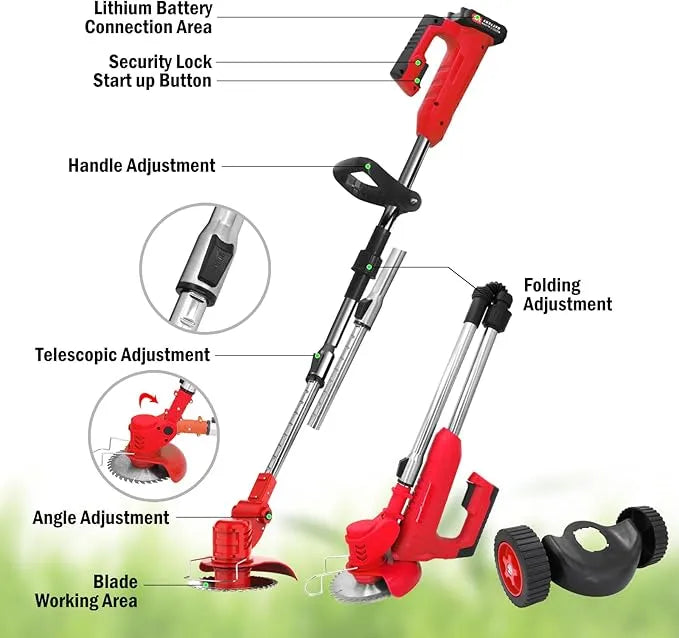 Electric Weed Wacker Cordless – 2 24V 4000mahBatteries – 12 Blades