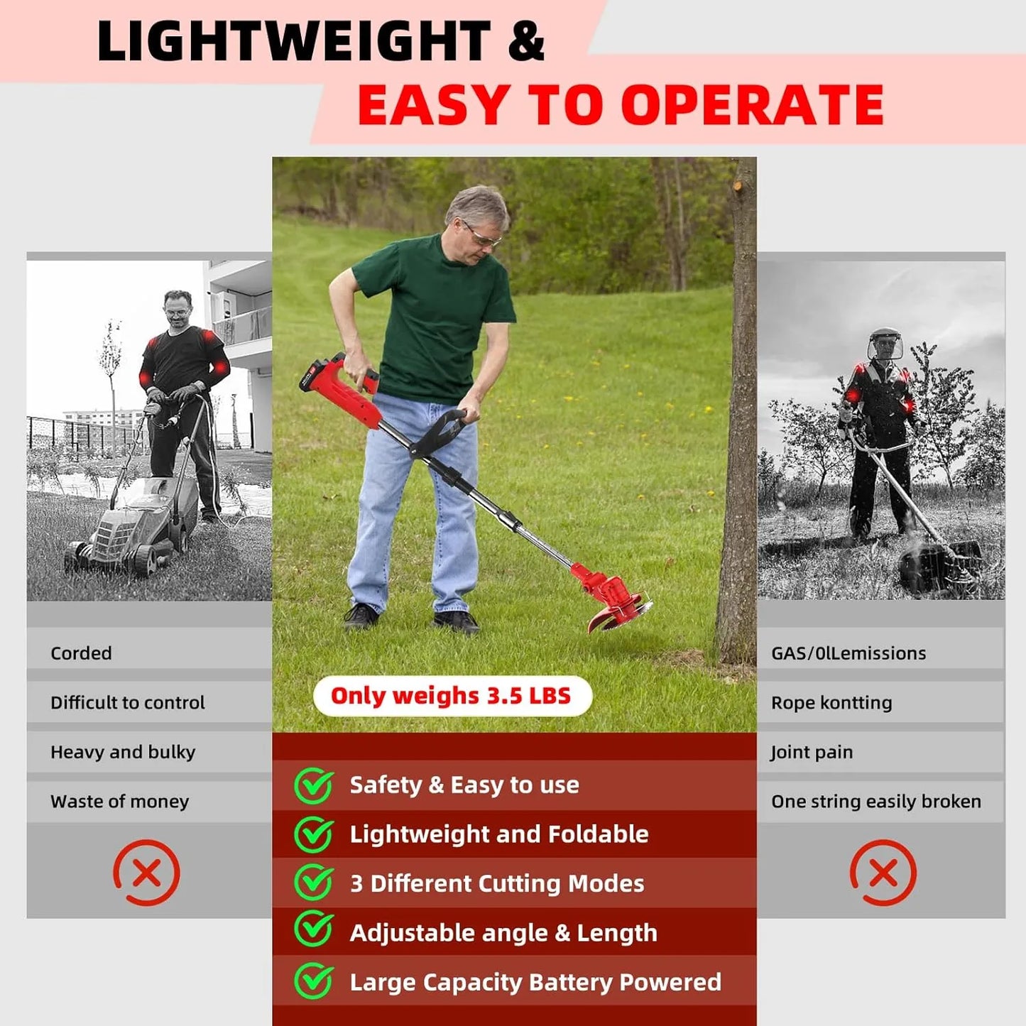 Electric Weed Wacker Cordless – 2 24V 4000mahBatteries – 12 Blades