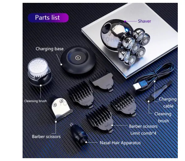 Waterproof 6 In 1 7D Men's Electric Shaver Razor With Wireless Charger