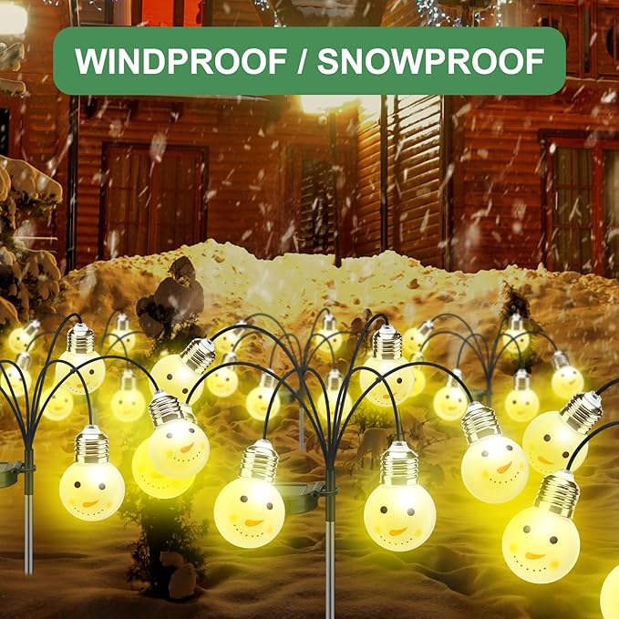 4 Pack Snowman Bulb Solar Pathway Lights – Waterproof – Two Flashing Modes