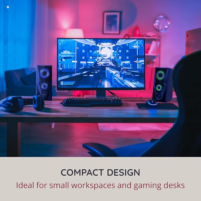 i-Star PC Speakers – Compact 6W Wired Computer Speakers – 3.5mm Jack – RGB LED Lights