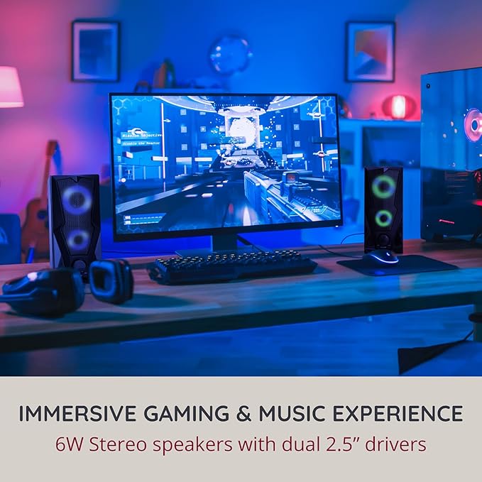 i-Star PC Speakers – Compact 6W Wired Computer Speakers – 3.5mm Jack – RGB LED Lights