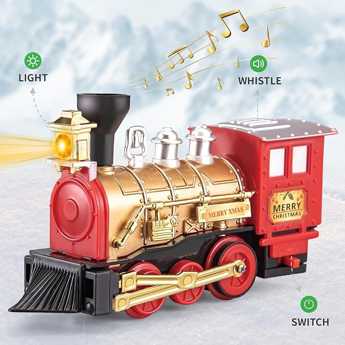 Toy Train Set – Perfect Christmas Tree Train – Battery Powered Locomotive with Light & Sound