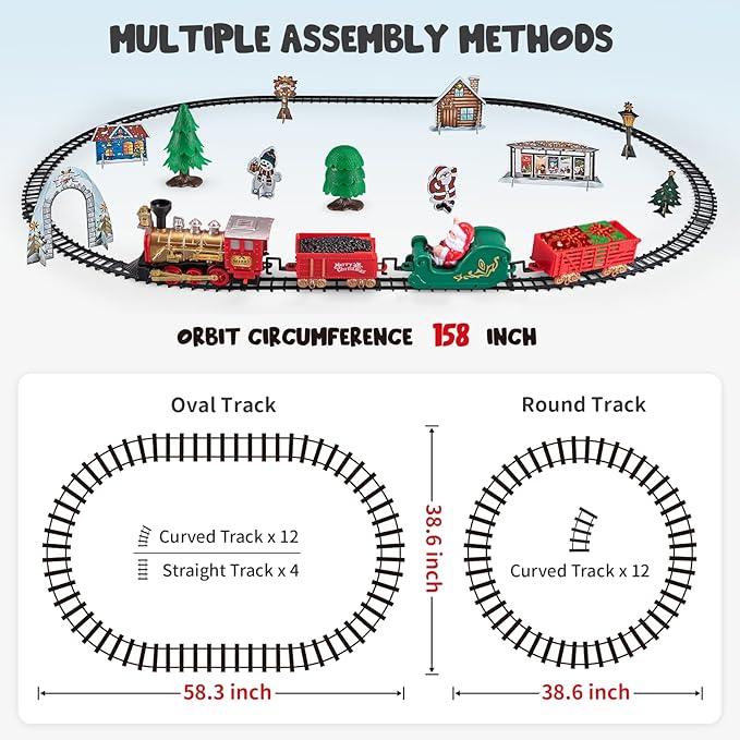 Toy Train Set – Perfect Christmas Tree Train – Battery Powered Locomotive with Light & Sound