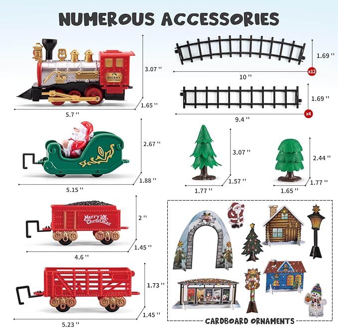 Toy Train Set – Perfect Christmas Tree Train – Battery Powered Locomotive with Light & Sound