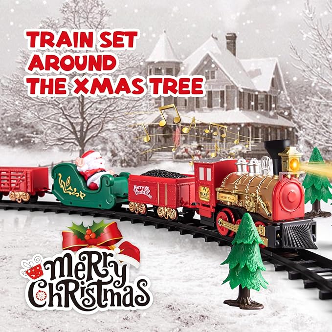 Toy Train Set – Perfect Christmas Tree Train – Battery Powered Locomotive with Light & Sound