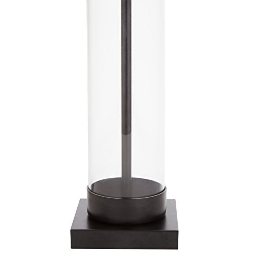 Amazon Brand – Stone & Beam Glass Column Living Room Table Desk Lamp With Light Bulb and Linen Shade, 23"H, Black