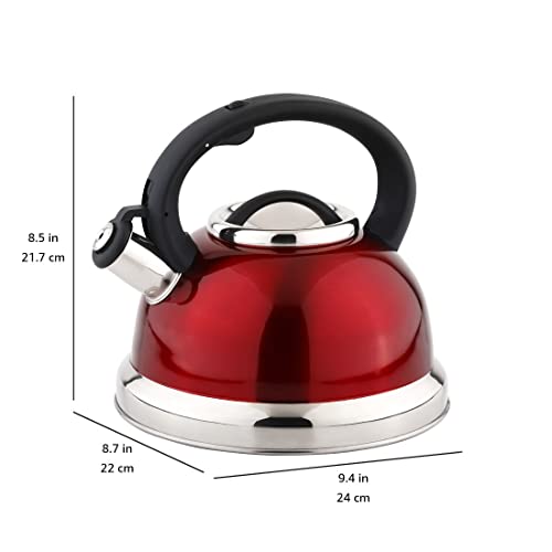 Amazon Basics Stainless Steel Tea Kettle, 2.5-Quart, Red