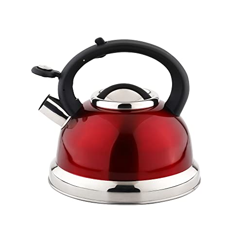 Amazon Basics Stainless Steel Tea Kettle, 2.5-Quart, Red