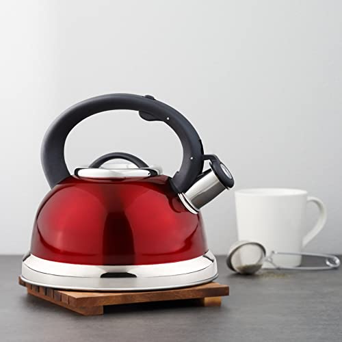 Amazon Basics Stainless Steel Tea Kettle, 2.5-Quart, Red