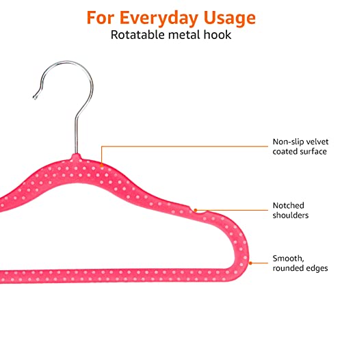 AmazonBasics Kids Velvet Non-Slip Clothes Hangers, 30-Pack, Pink Polka Dot