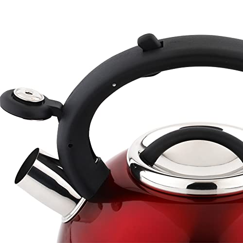 Amazon Basics Stainless Steel Tea Kettle, 2.5-Quart, Red