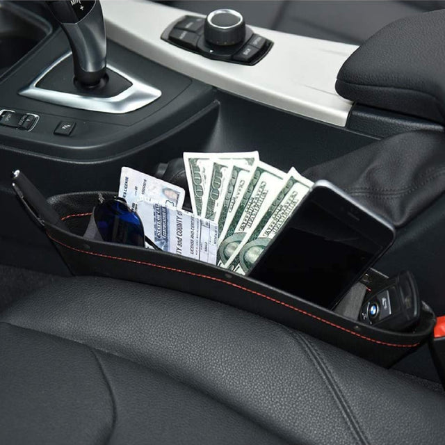 Universal Left/Right Car Seat Gap PU Leather Storage Pouch (2-Pack)