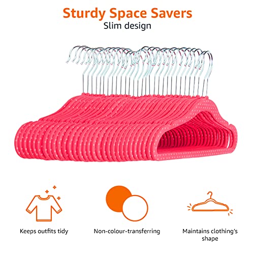 AmazonBasics Kids Velvet Non-Slip Clothes Hangers, 30-Pack, Pink Polka Dot