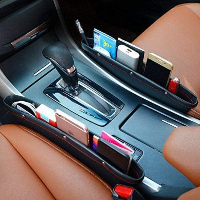 Universal Left/Right Car Seat Gap PU Leather Storage Pouch (2-Pack)