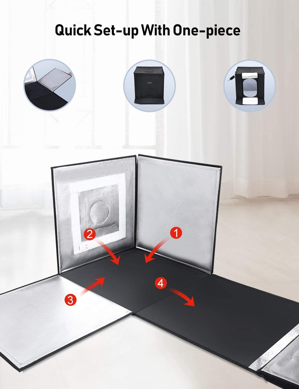 ESDDI Photo Studio Light Box 24"/60cm Adjustable Brightness Portable Folding Hook & Loop