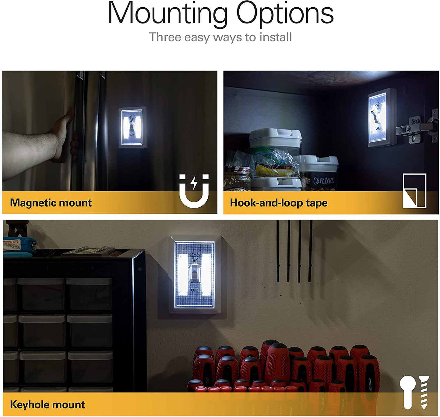 4 Pack Wireless LED Light Switch Battery Operated-Batteries Included