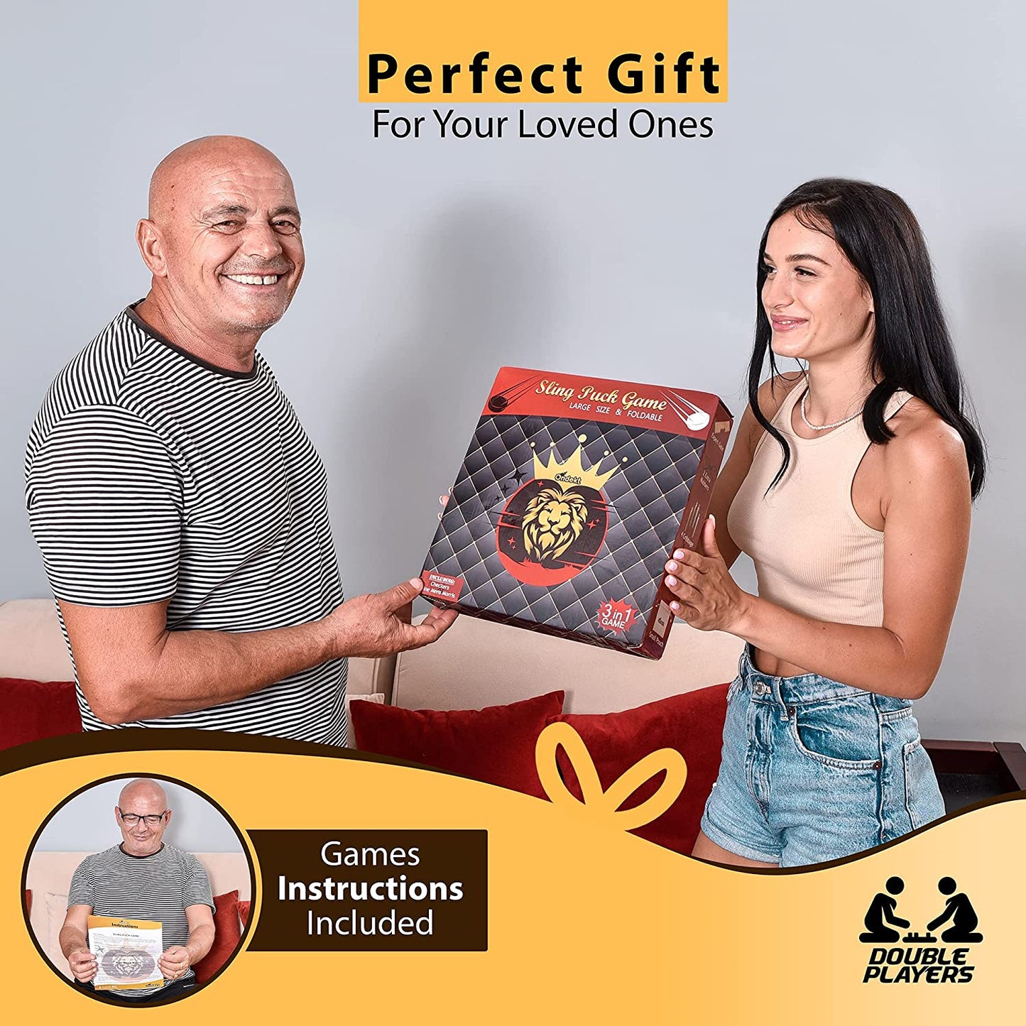 Fast Sling Puck Game - 3 in 1 Foldable Wooden Board Game Set