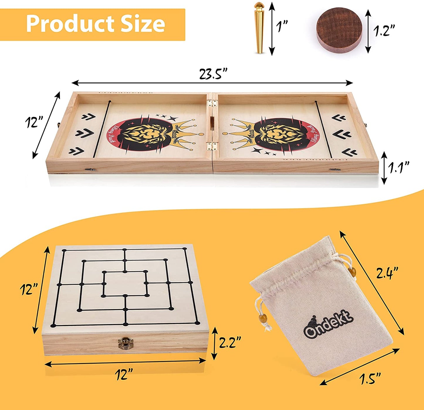 Fast Sling Puck Game - 3 in 1 Foldable Wooden Board Game Set