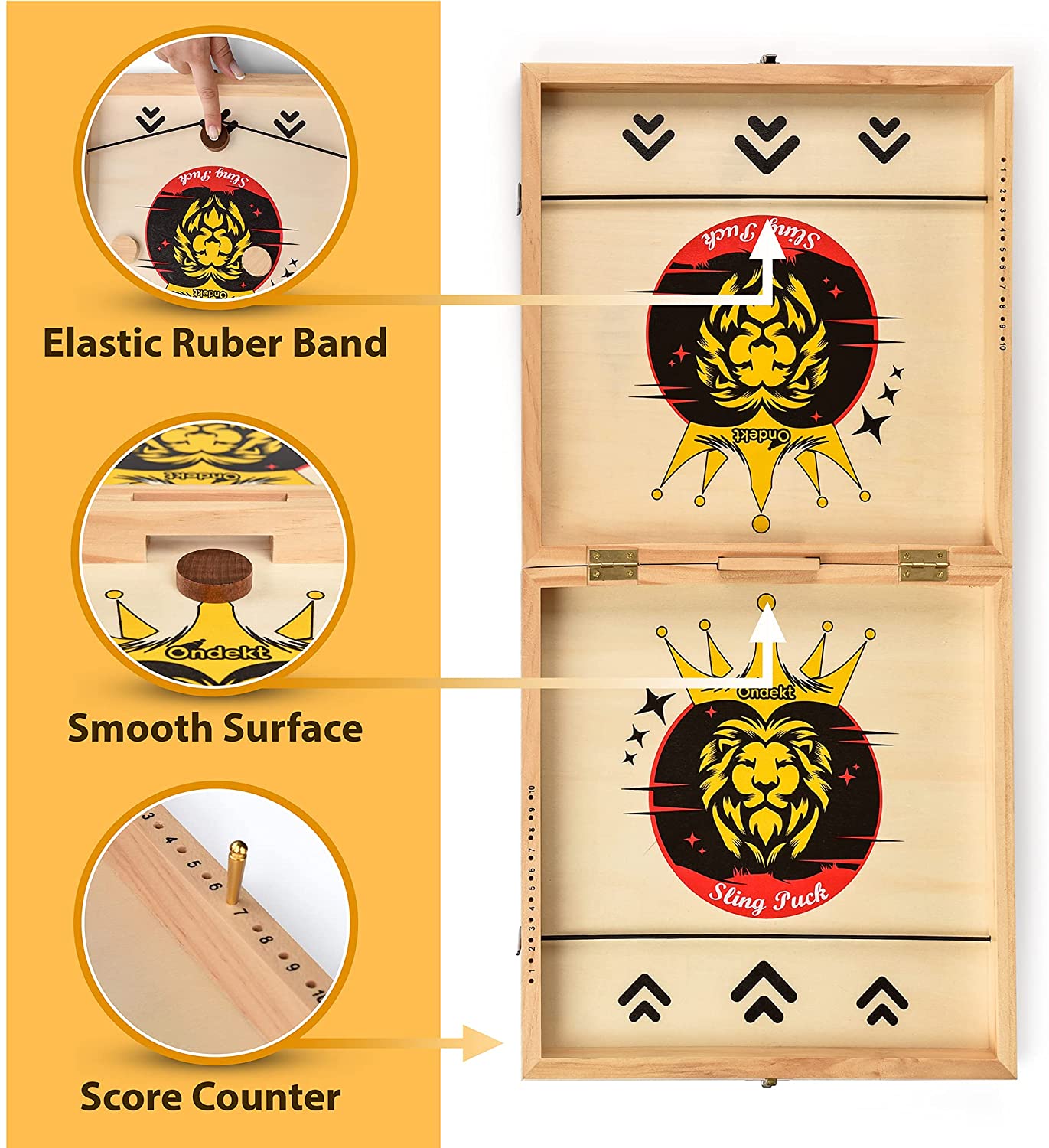 Fast Sling Puck Game - 3 in 1 Foldable Wooden Board Game Set