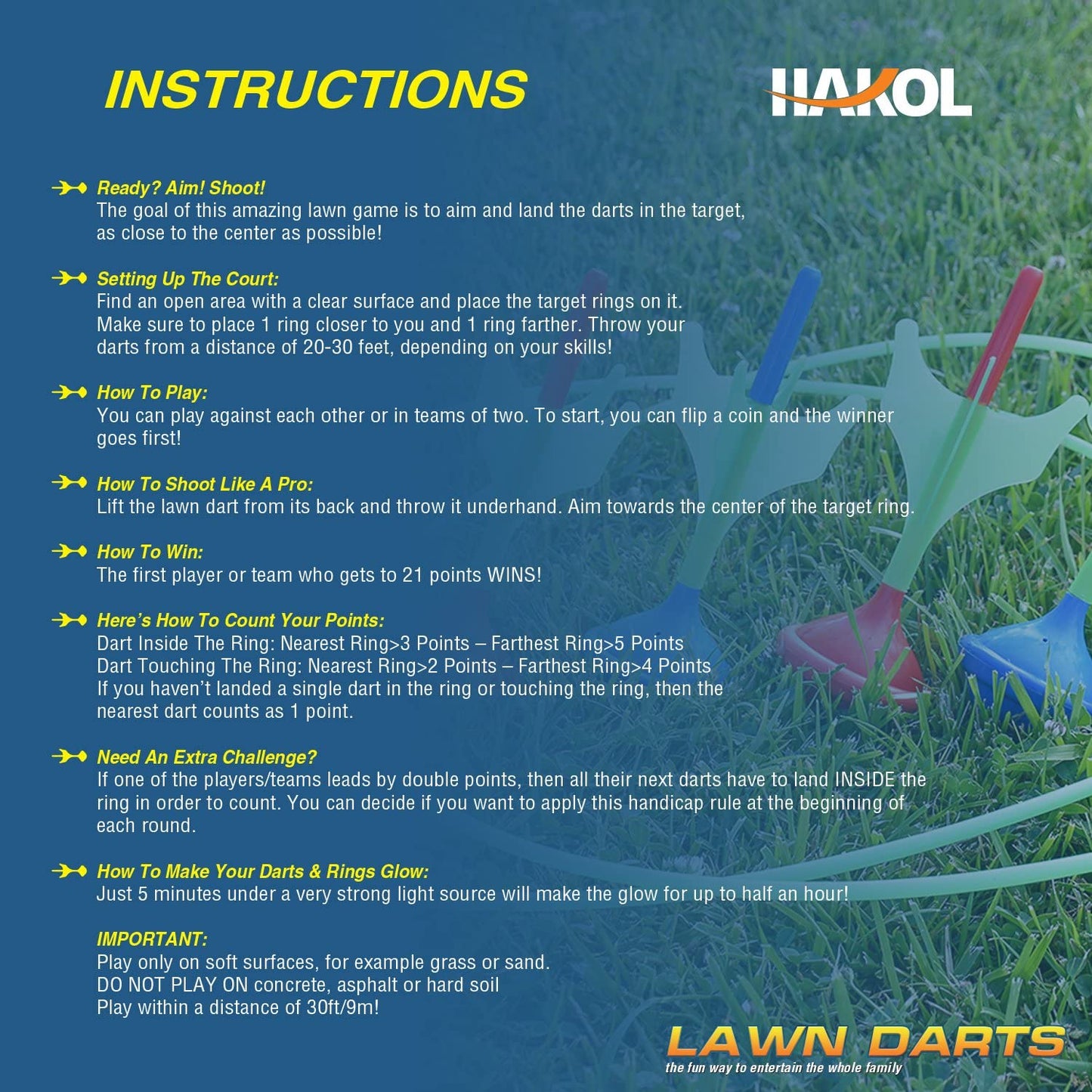 Lawn Darts Game – Glow in The Dark, Outdoor Backyard Toy for Kids & Adults | Fun for The Entire Family | Work On Your Aim & Accuracy While Having A Blast