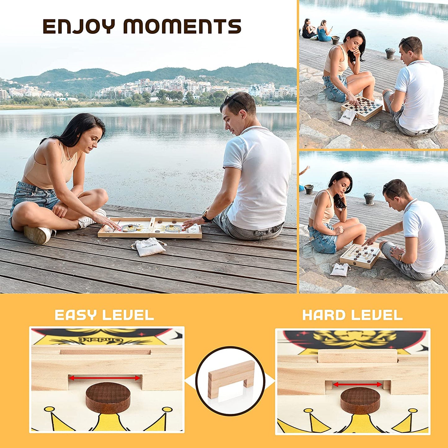 Fast Sling Puck Game - 3 in 1 Foldable Wooden Board Game Set