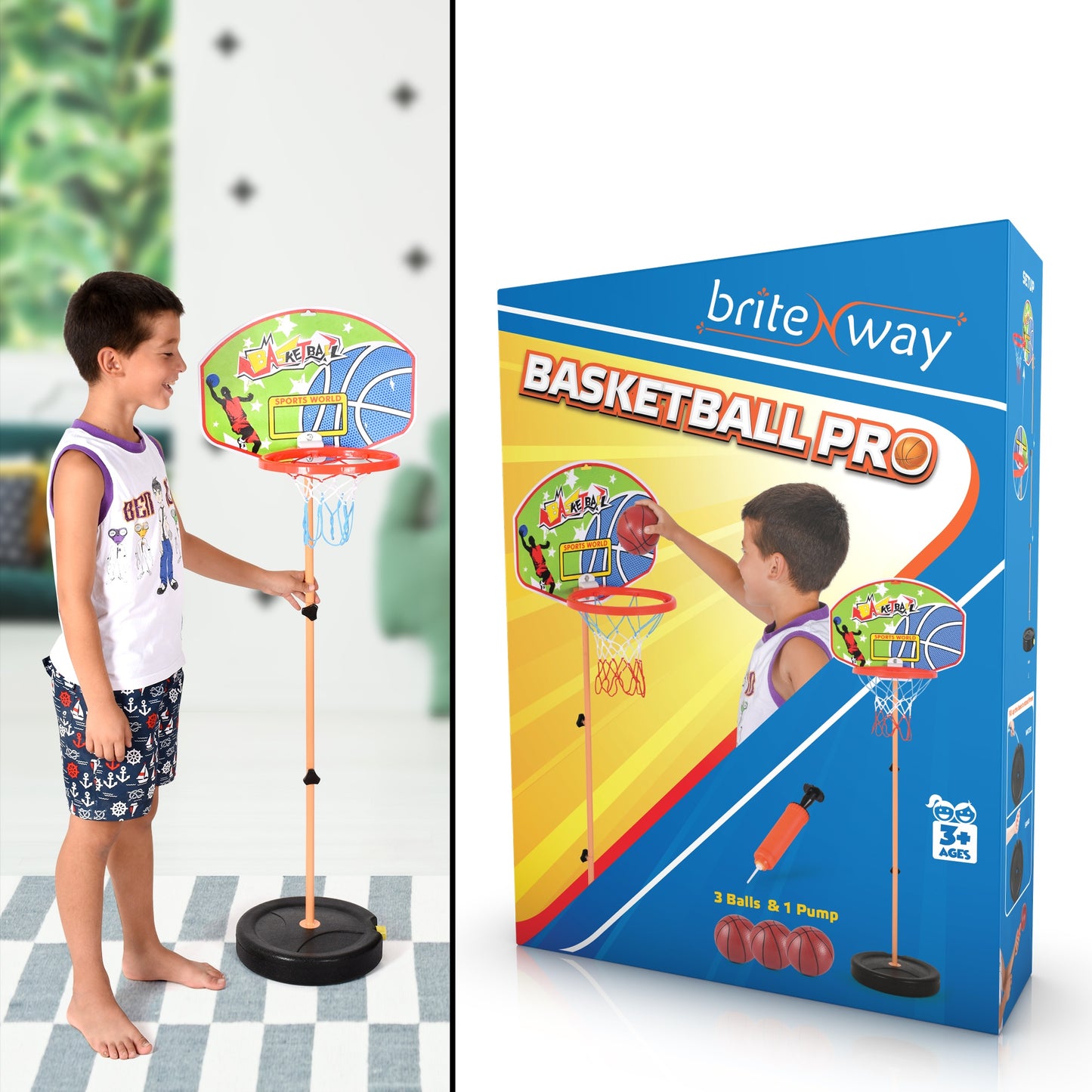 Kids Basketball Hoop Play Set – Adjustable Height 25-52 Inches