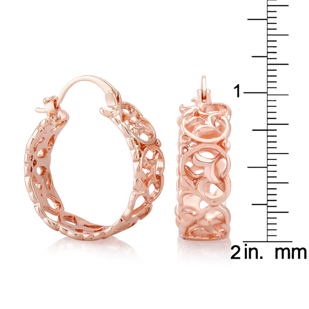 Rose Gold Plated Filigree Hoop Earrings