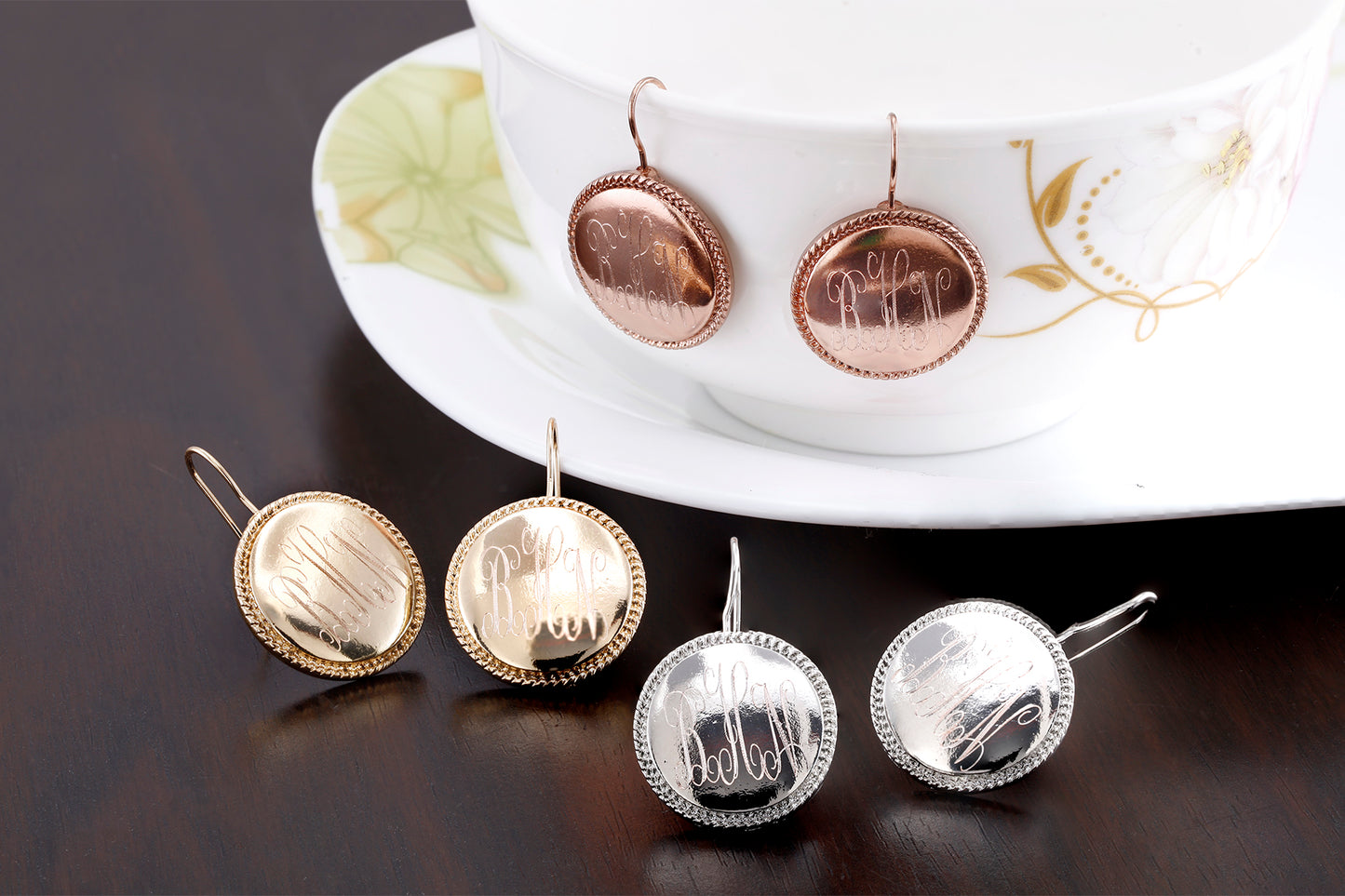 Personalized Braided Round Monogram Earrings Initial Earrings
