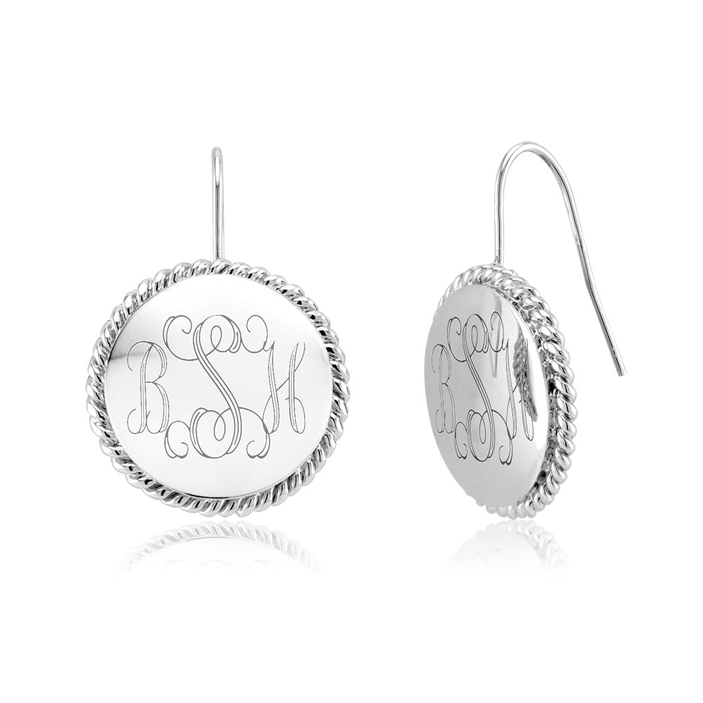 Personalized Braided Round Monogram Earrings Initial Earrings