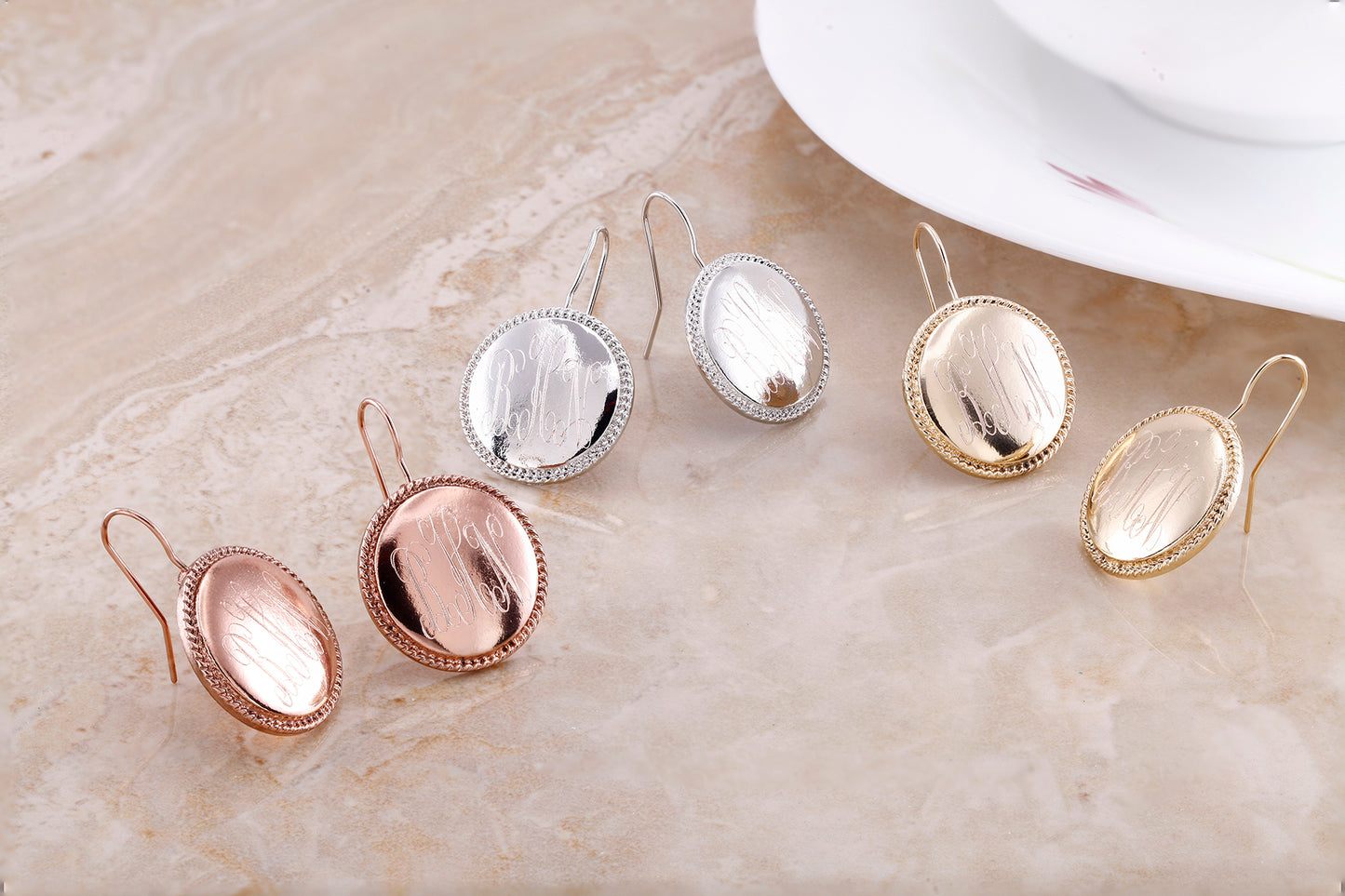 Personalized Braided Round Monogram Earrings Initial Earrings