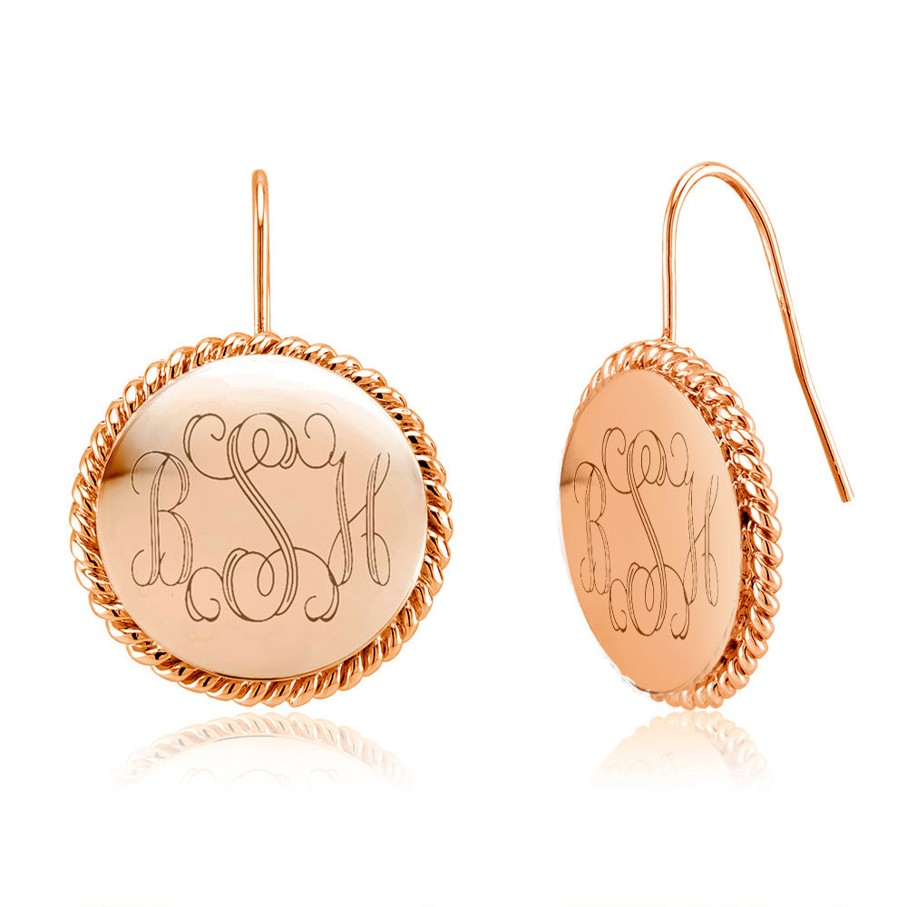 Personalized Braided Round Monogram Earrings Initial Earrings