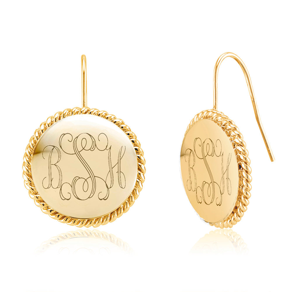 Personalized Braided Round Monogram Earrings Initial Earrings
