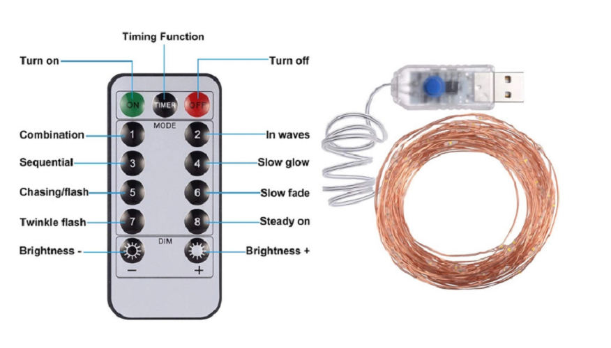 40ft USB Waterproof Remote Control LED Christmas String Lights w/ 8 Modes