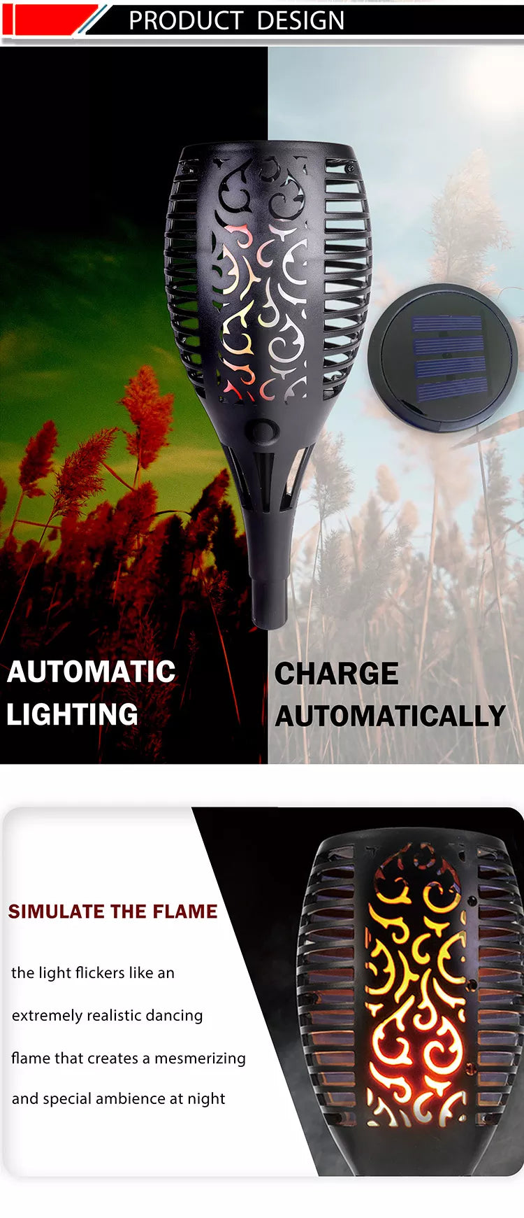 12 Pack: 12 LED Tiki Torch Solar Flickering Lights