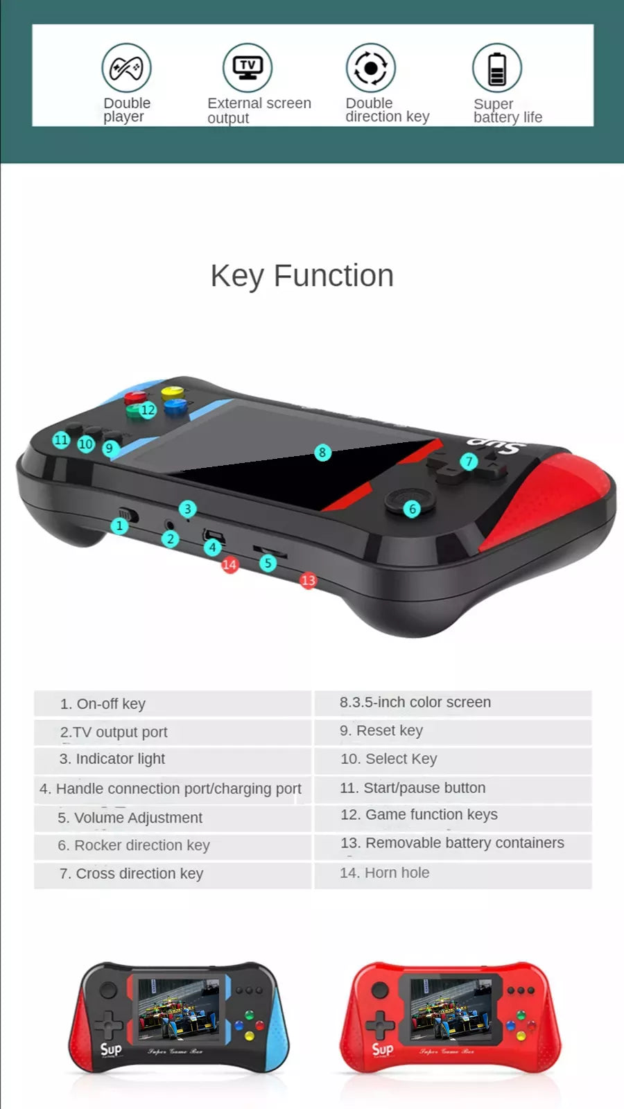 500 Games In One Handheld Game Console 3.5 inch Screen