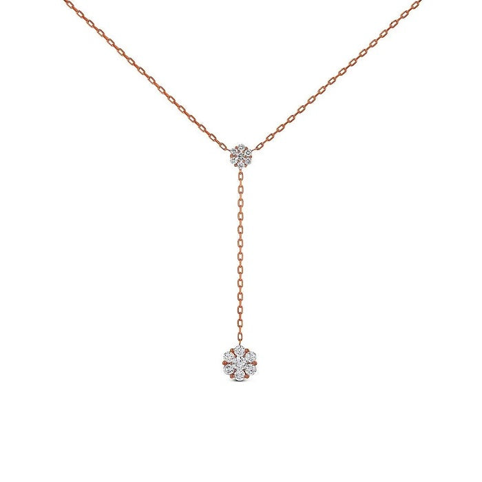 18kt Gold Cubic Zirconia Flower Drop Necklace