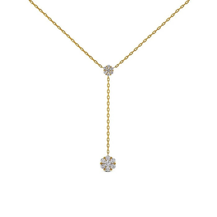 18kt Gold Cubic Zirconia Flower Drop Necklace