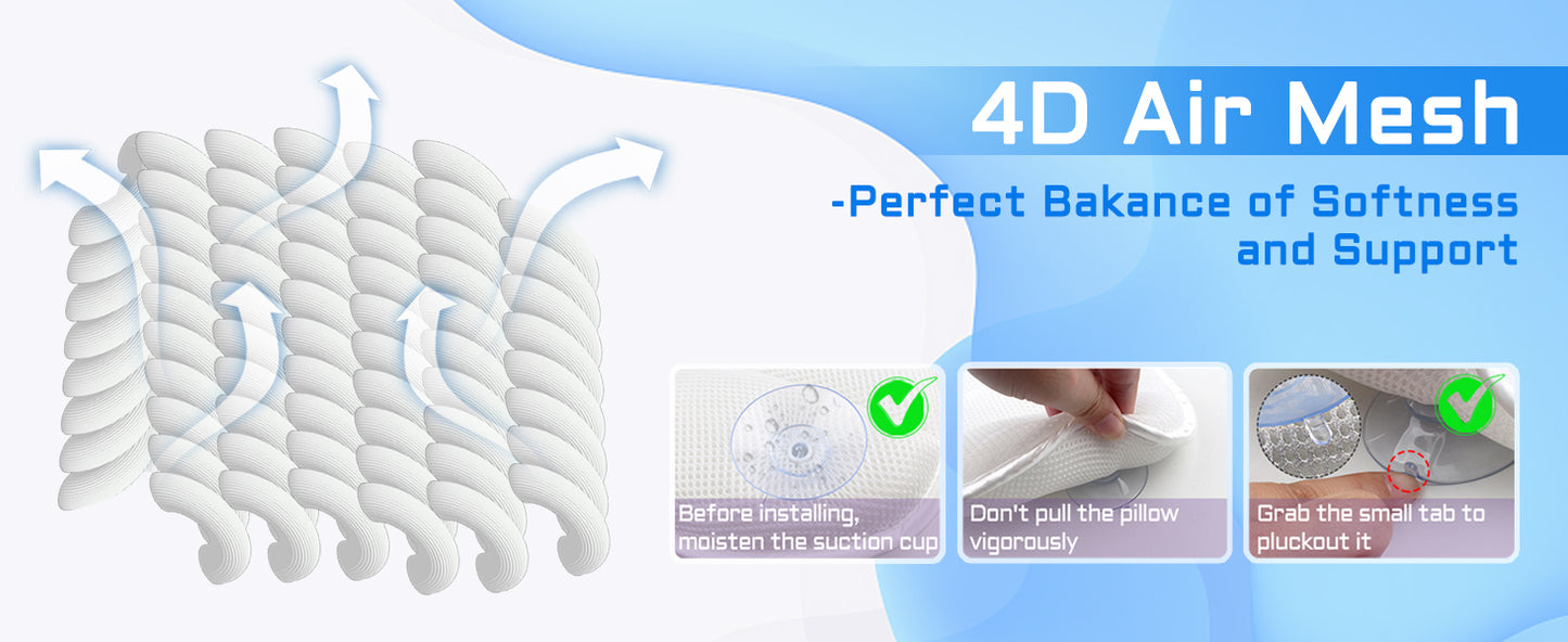 Hawbath Ultra-Soft Bath Pillow – Neck and Back Support with 6 Suction Cups