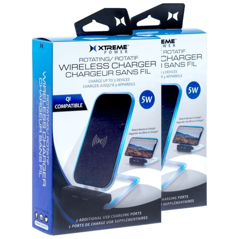 2-Pack Xtreme Power Rotating Wireless Charger w/ 2 USB Ports