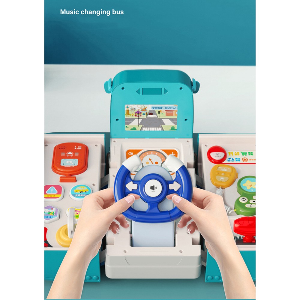 Bus Car Toy, Kids Play Vehicle with Sound and Light, Simulation Steering Wheel, - MITOPDEAL