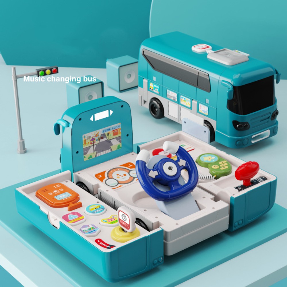 Bus Car Toy, Kids Play Vehicle with Sound and Light, Simulation Steering Wheel, - MITOPDEAL