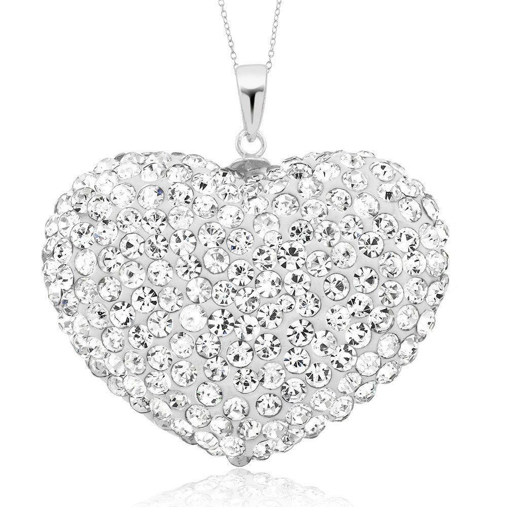 18kt White Gold Plated Crystal Heart Drop Necklace