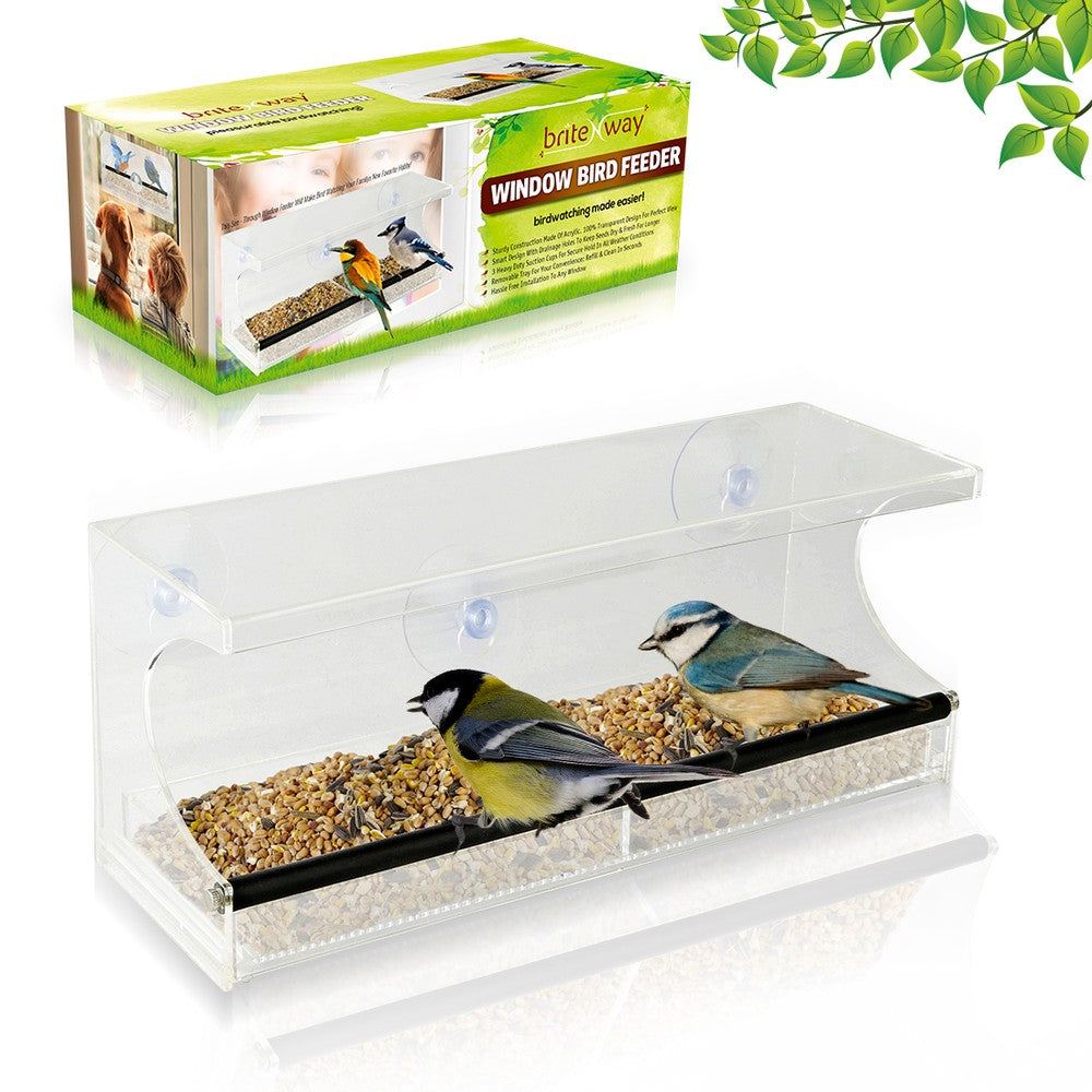 Window Bird Feeder - See-Through Acrylic - Clear, Removable Slide Out Tray