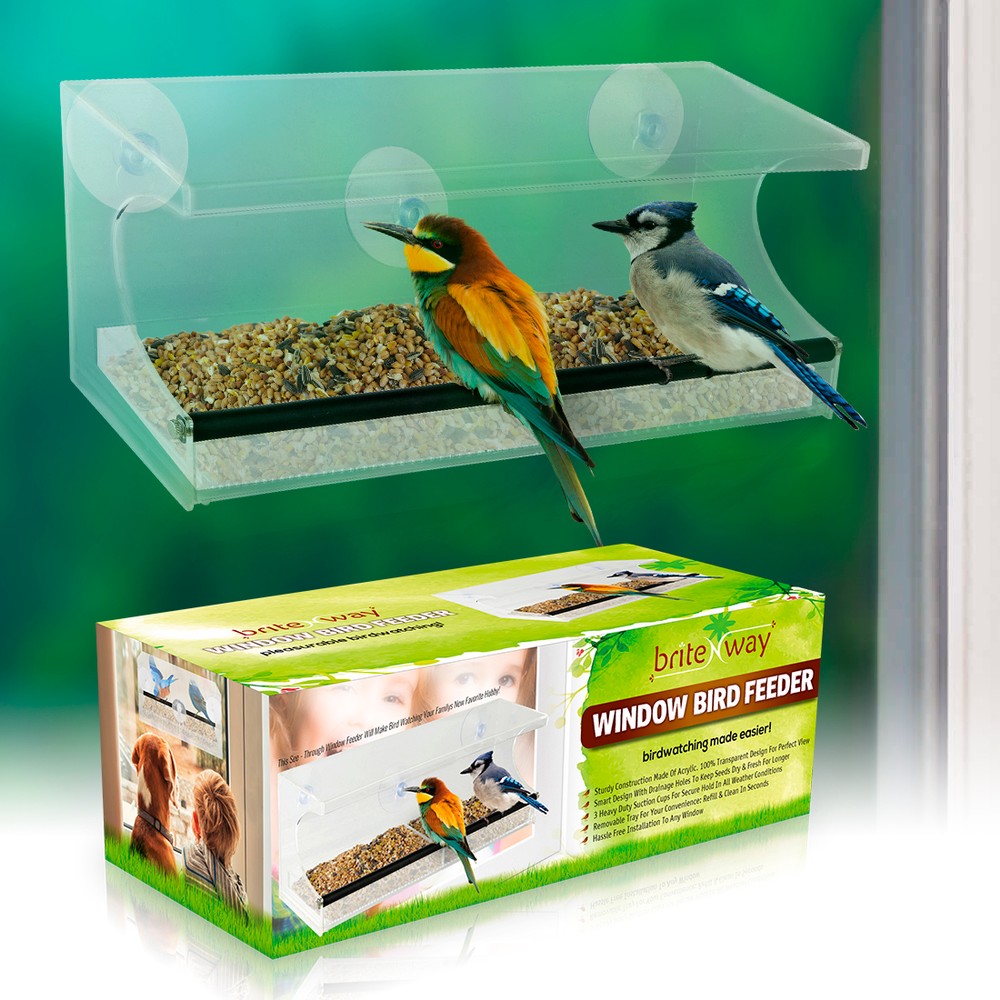 Window Bird Feeder - See-Through Acrylic - Clear, Removable Slide Out Tray