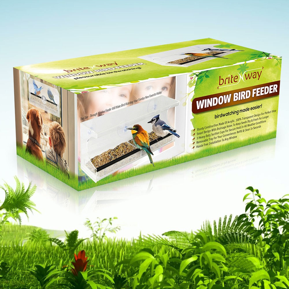 Window Bird Feeder - See-Through Acrylic - Clear, Removable Slide Out Tray