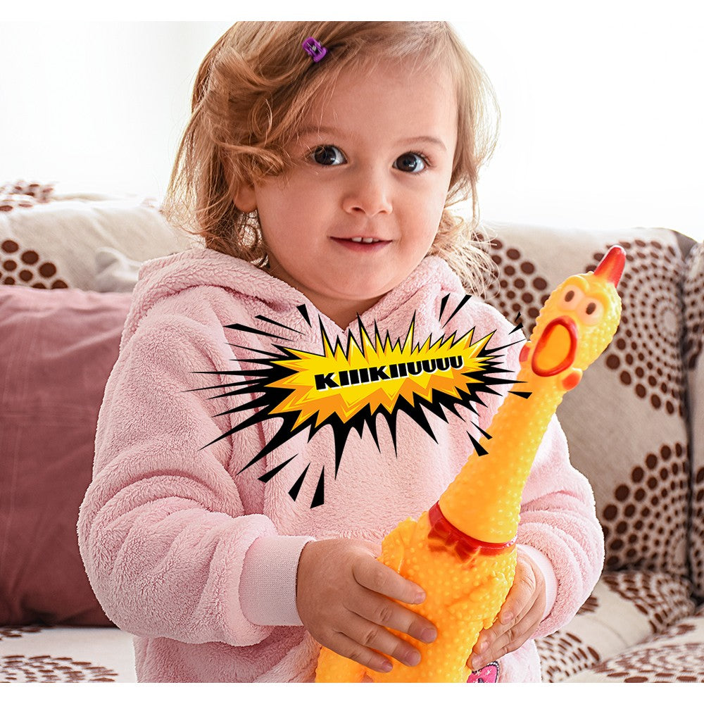 2-Pack Hilarious 15” Rubber Screaming Chicken Novelty Toy for Kids & Pets - MITOPDEAL