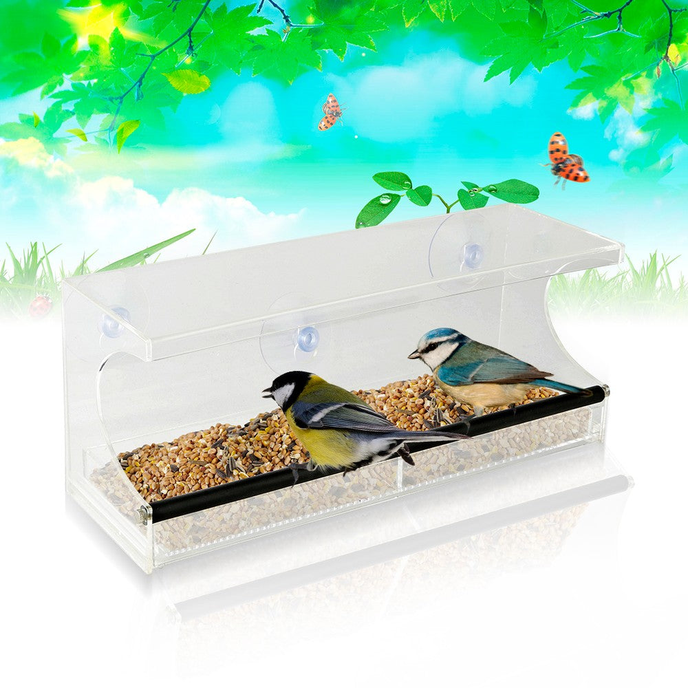 Window Bird Feeder - See-Through Acrylic - Clear, Removable Slide Out Tray